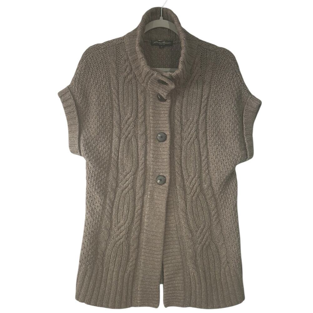 Eddie‎ Bauer Sz S Short Sleeve Alpaca Blend Cable Knit Long Cardigan Sweater